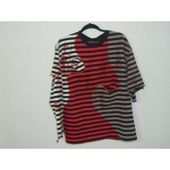 Brain Dead T-Shirt Striped Red Distressed Asymmetric Sleeves Zombie Shirt Medium - Picture 6 of 9